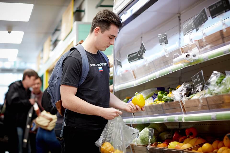 Student shopping for groceries
