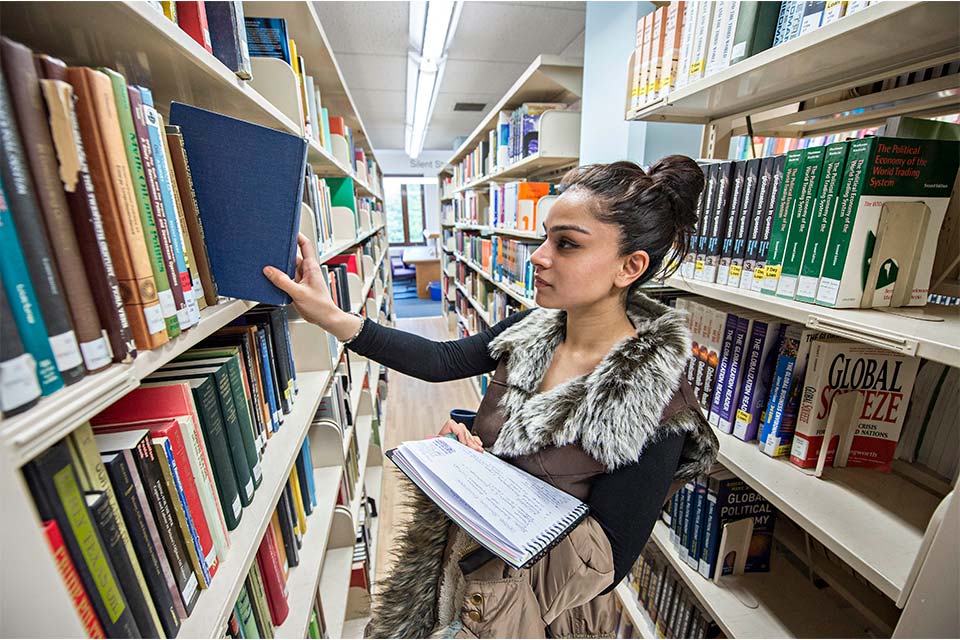 Student in the library