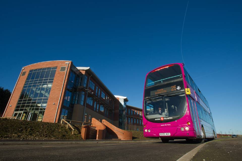 Keele bus travelling through campus