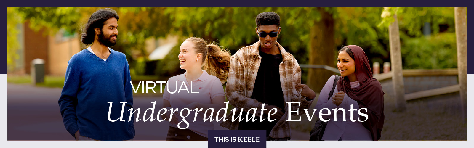 Group of students walking on Keele campus.