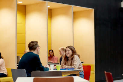 Students chatting in one of Keele’s student social spaces.
