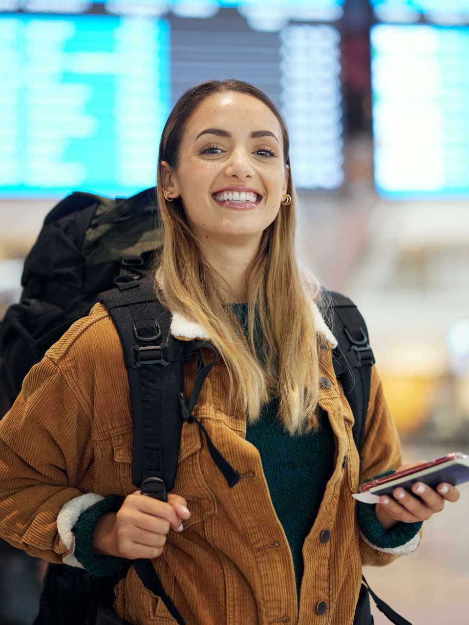 A young female at a transport terminal