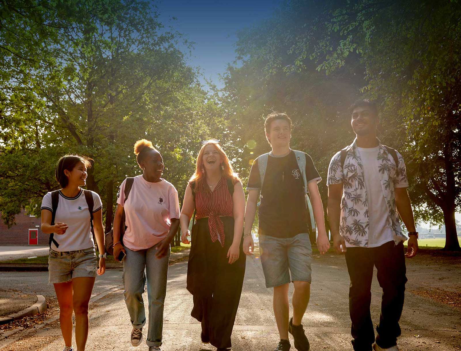 Students walking near Keele Hall