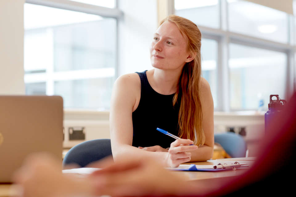 A Keele University student sat in a lecture.