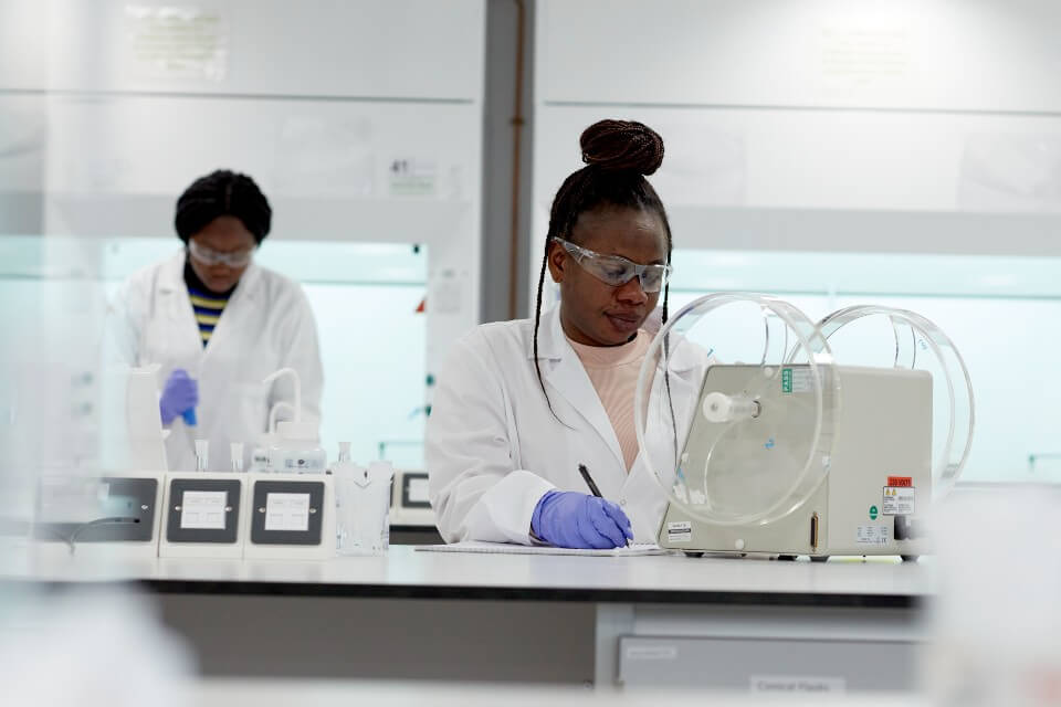 Pharmacology students working in laboratory