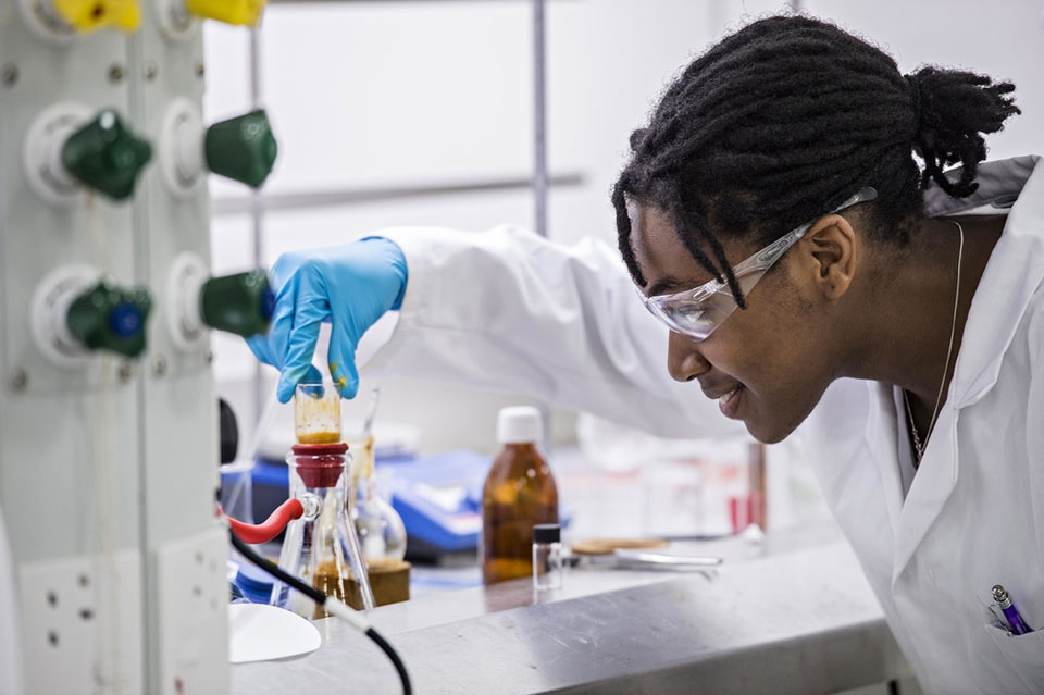 male student working in lab