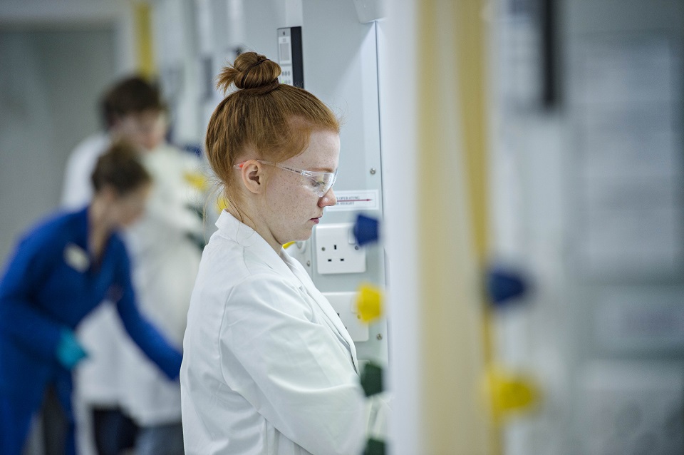 female student in lab