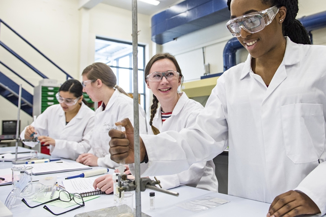 Forensic Science students working in lab