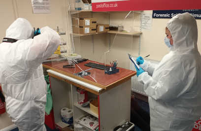 Forensic science students in Keele's commercial scenario crime scene facility.