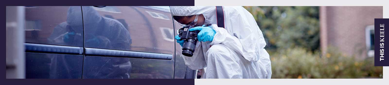 Forensic Science student taking a photo at Keele University
