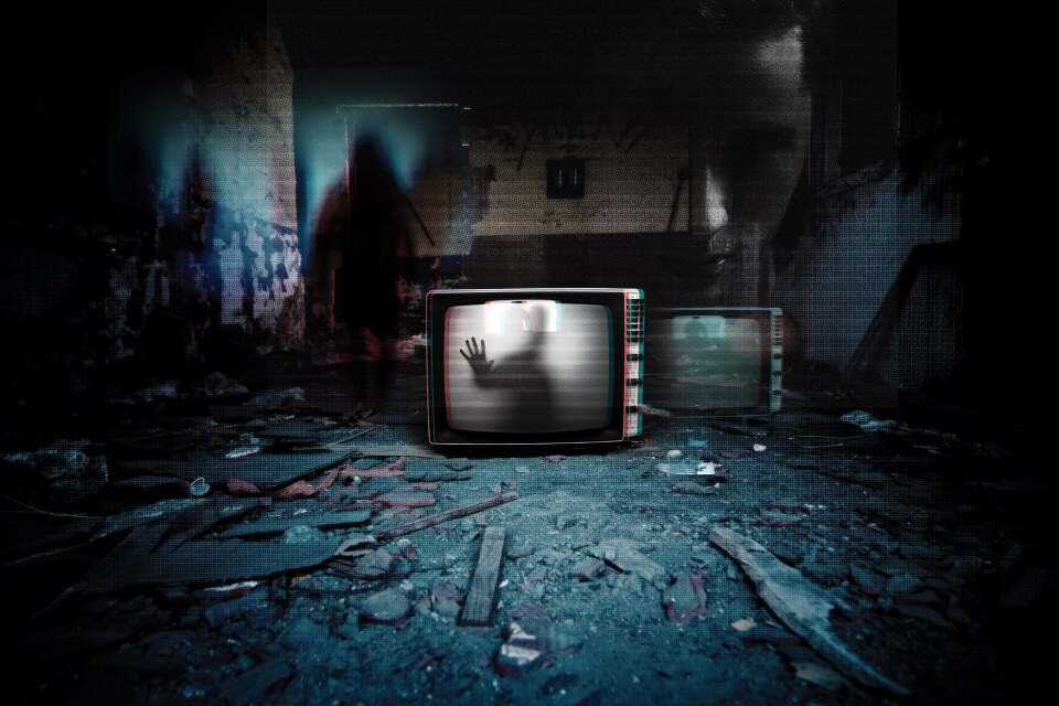 Horror image within TV set