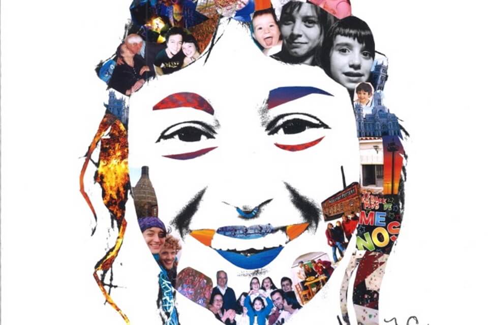 Collage portrait of person smiling made up of small photos