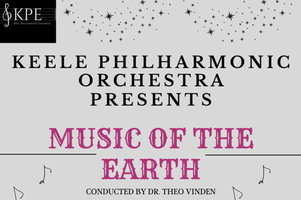 Image featuring small stars at the top then the title of the concert Music of the Earth