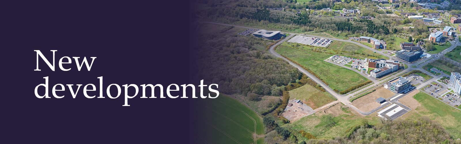 Aerial photo of development plots on Keele University Science and Innovation Park.  Accompanying text reads: New developments