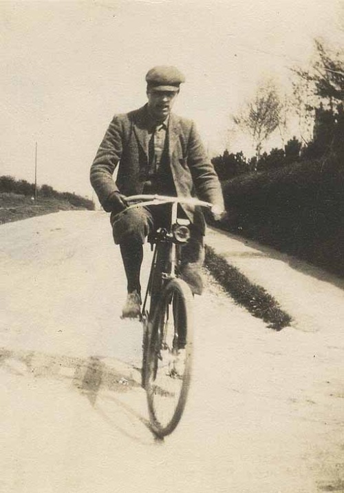 Arnold Bennett on a bicycle, c.1910 [ABK 35]