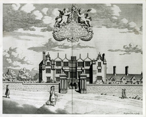 Depiction of Keele hall from the 1686 engraving by Michael Burghers, published in Robert Plot’s The natural history of Staffordshire (Oxford, 1686).