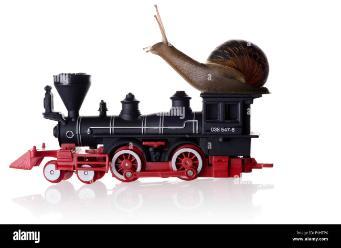 A snail on a toy train