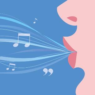 an illustration of music notes emitting from a mouth whistling
