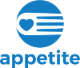 Image of appetite logo blue circle with heart inside a fork head