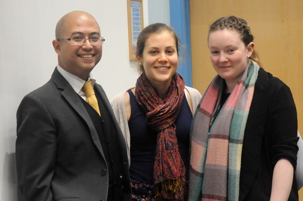 INSPIRE Showcase 2015 prize winners Amy Taylor and Rachel Chubsey with guest speaker Prof Phyo Myint