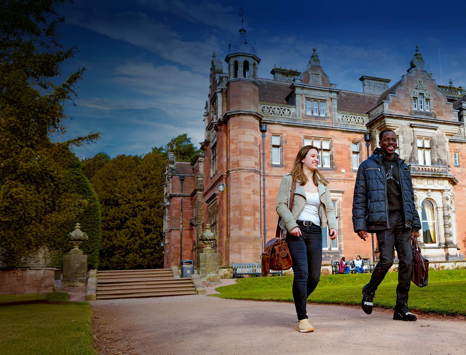Students walking near Keele Hall